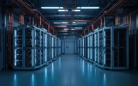 Ein hochmodernes Forschungszentrum mit Reihen von Kühlracks und komplexer Verkabelung in bläulichem Licht. - Foto: über boerse-global.de