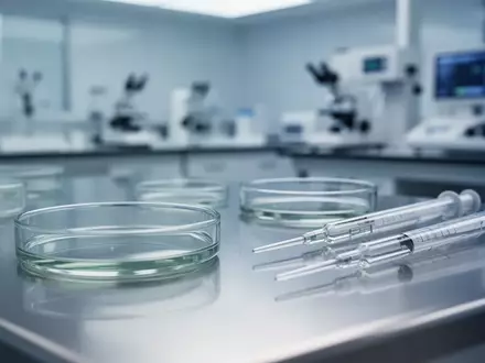 Ein steriler Labortisch mit Glas-Petrischalen und wissenschaftlichem Equipment unter kühler Beleuchtung. - Foto: über boerse-global.de
