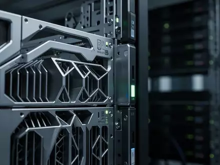 Detailaufnahme einer hochmodernen Server-Hardware-Komponente in einer industriellen Umgebung mit Fokus auf Metallstrukturen. - Foto: über boerse-global.de