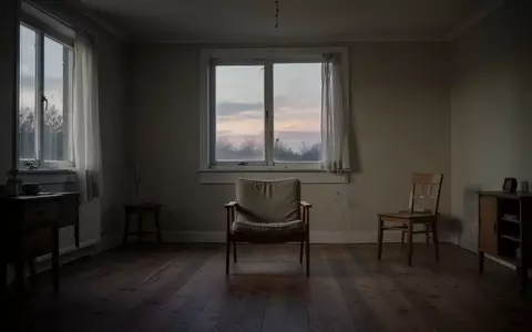 Ein minimalistisch eingerichtetes, leeres Wohnzimmer in der Dämmerung mit einem einzelnen Sessel am Fenster. - Foto: über boerse-global.de