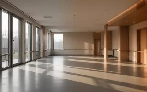 Heller, moderner Innenraum einer Rehabilitationsklinik mit natürlichem Lichteinfall und minimalistischem Design. - Foto: über boerse-global.de