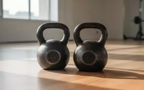 Zwei schwere Kettlebells aus Eisen auf einem hellen Holzboden in einem sonnendurchfluteten Trainingsraum. - Foto: über boerse-global.de