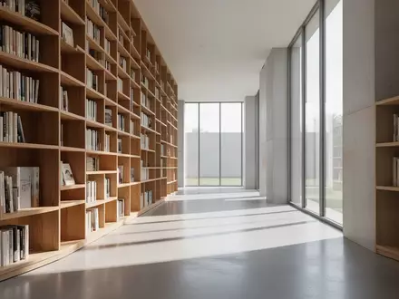 Ein heller, moderner Bibliotheksraum mit hohen Holzregalen und einfallendem Tageslicht, ohne Menschen oder Technik. - Foto: über boerse-global.de