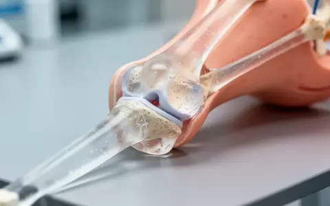 Ein medizinisches Modell eines menschlichen Kniegelenks auf einem klinischen Labortisch. - Foto: über boerse-global.de