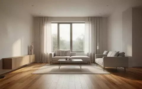 Ein minimalistisch eingerichtetes, helles Wohnzimmer mit natürlichem Lichteinfall und Holzboden. - Foto: über boerse-global.de