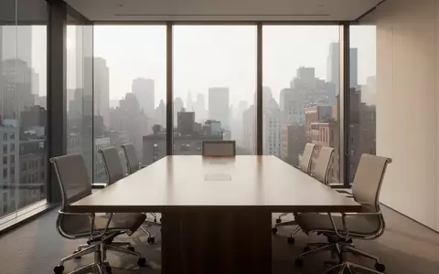 Ein minimalistischer, leerer Konferenzraum mit modernem Mobiliar und natürlichem Tageslicht. - Foto: über boerse-global.de