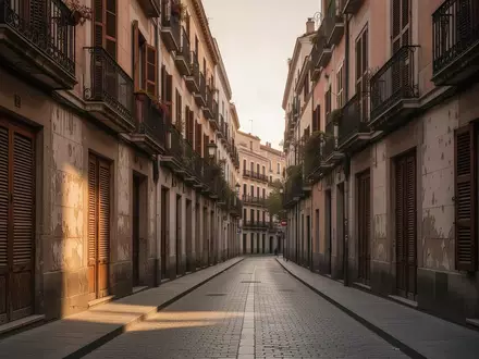 Eine ruhige, historische Wohnstraße in einem Madrider Viertel in der Morgendämmerung mit geschlossenen Fensterläden. - Foto: über boerse-global.de
