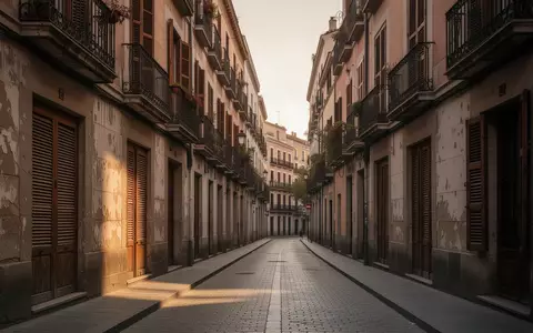 Eine ruhige, historische Wohnstraße in einem Madrider Viertel in der Morgendämmerung mit geschlossenen Fensterläden. - Foto: über boerse-global.de