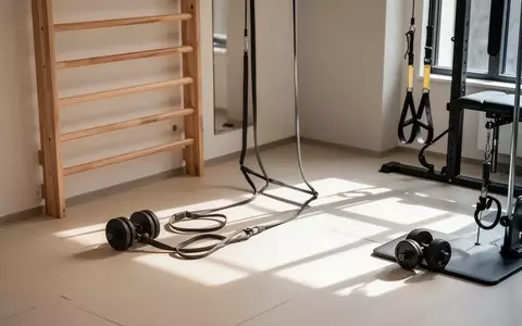 Ein minimalistischer Physiotherapieraum mit Trainingsgeräten wie einer Sprossenwand und Widerstandsbändern bei natürlichem Licht. - Foto: über boerse-global.de