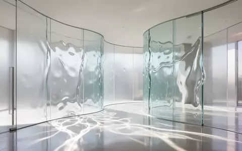 Minimalistische Innenarchitektur mit geschwungenen, lichtdurchlässigen Glaswänden und weichen Lichtreflexionen. - Foto: über boerse-global.de