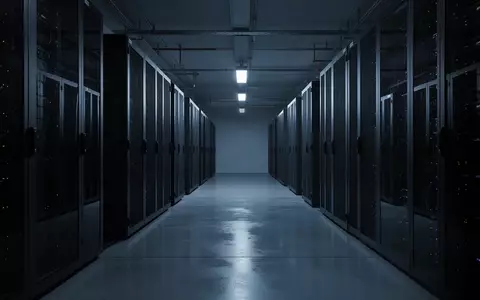 Ein modern gestalteter, minimalistischer Serverraum mit symmetrischen Metallschränken und kühler blauer Beleuchtung. - Foto: über boerse-global.de
