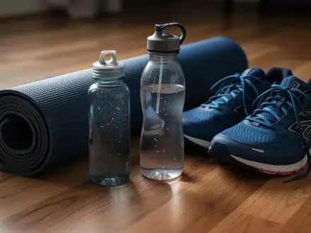 Symbolbild: Yogamatte, Trinkflasche und Laufschuhe - Foto: über boerse-global.de