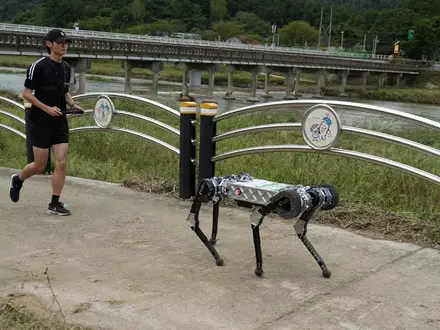 Der vierbeinige Roboter Raibo2 hat einen vollständigen Marathonlauf in 4 Stunden und 19 Minuten in Südkorea absolviert. - Foto: -/KAIST/dpa