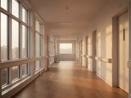 Ein heller, minimalistischer Krankenhausflur mit einfallendem Tageslicht und klaren architektonischen Linien ohne Personen. - Foto: über boerse-global.de