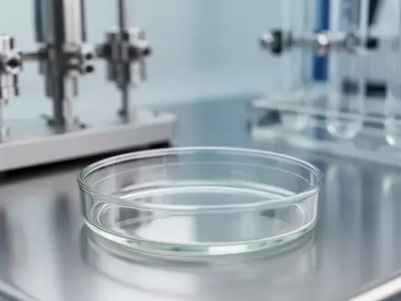 Ein leeres Glas-Petrischälchen auf einer Edelstahloberfläche in einem wissenschaftlichen Labor. - Foto: über boerse-global.de
