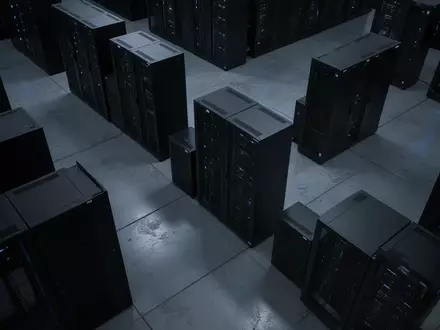 Dunkle, minimalistische Serverraum-Umgebung mit unbeschrifteten Rack-Gehäusen in kühlem, blauem Licht. - Foto: über boerse-global.de