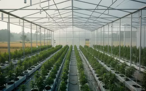 Ein modernes, steriles Gewächshaus für medizinische Pflanzen in einer ländlichen thailändischen Landschaft. - Foto: über boerse-global.de