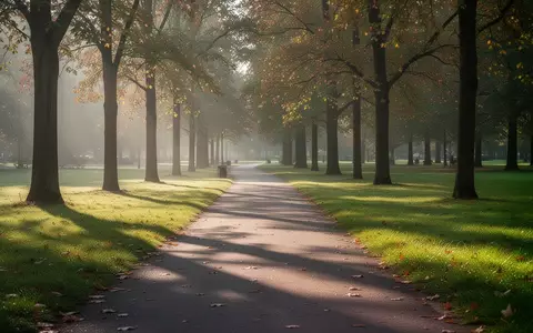 Ein sonnendurchfluteter Gehweg in einem ruhigen Park im Frühherbst, der ein gesundes Altern und Bewegung symbolisiert. - Foto: über boerse-global.de