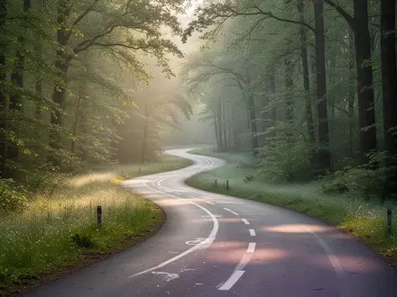 Ein einsamer Fahrradweg in einem grünen Wald im Morgenlicht. - Foto: über boerse-global.de
