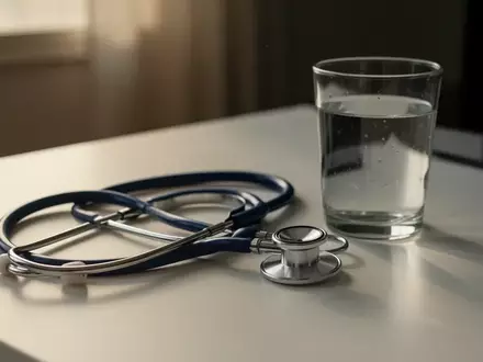 Symbolbild: Stethoskop neben einem Glas Wasser - Foto: über boerse-global.de