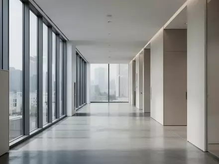 Modernes, minimalistisches Büroflur-Design mit natürlichem Lichteinfall und architektonischen Linien. - Foto: über boerse-global.de