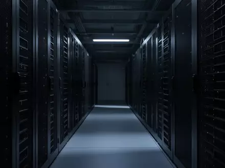 Ein dunkler, minimalistischer Serverraum mit industriellen Lüftungsgittern und metallischen Strukturen in kühlem Licht. - Foto: über boerse-global.de