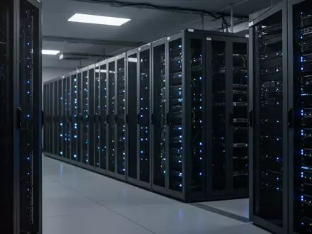 Moderne Serverinfrastruktur in einem professionellen Rechenzentrum mit blauen Statusleuchten. - Foto: über boerse-global.de