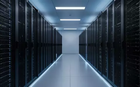 Ein moderner, minimalistischer Serverraum mit dunklen Server-Racks und kühler, blauer Beleuchtung. - Foto: über boerse-global.de