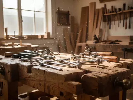 Eine traditionelle Handwerkswerkstatt mit einer robusten Werkbank und hochwertigen Werkzeugen bei natürlichem Lichteinfall. - Foto: über boerse-global.de