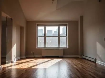 Ein leerer, sonnendurchfluteter Raum in einer Wohnung mit Holzboden und hohen Wänden. - Foto: über boerse-global.de