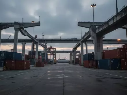 Weitläufiges, menschenleeres Hafengebiet mit Industrieanlagen und Containern bei Dämmerung als Symbol für Krisenvorsorge. - Foto: über boerse-global.de