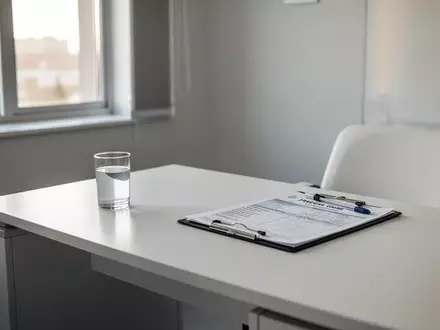Ein heller, minimalistischer Behandlungsraum mit einem sauberen Beratungstisch und natürlichem Tageslicht. - Foto: über boerse-global.de