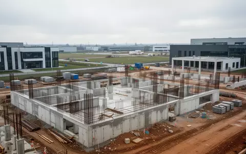 Baustelle für ein neues Forschungsgebäude mit Betonfundamenten und Stahlträgern im Innovationspark. - Foto: über boerse-global.de