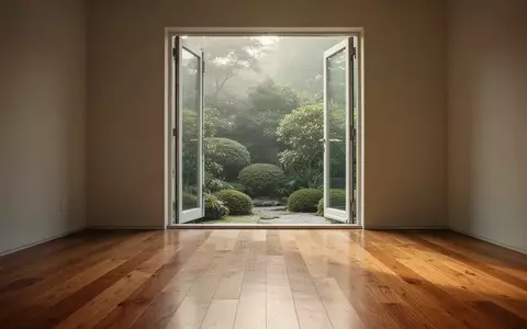 Ein ruhiger, minimalistischer Raum mit natürlichem Lichteinfall und Blick in einen Garten, der Ruhe und Achtsamkeit ausstrahlt. - Foto: über boerse-global.de
