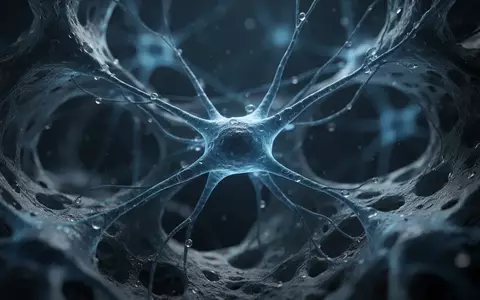 Mikroskopische Aufnahme von neuronalen Synapsen und biologischen Strukturen in einem dunklen, organischen Umfeld. - Foto: über boerse-global.de