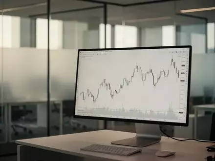 Ein moderner, minimalistischer Büroarbeitsplatz mit einem neutralen Börsenchart auf einem Monitor. - Foto: über boerse-global.de