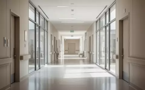 Ein heller, minimalistischer Krankenhausflur mit polierten Böden und natürlichem Lichteinfall. - Foto: über boerse-global.de