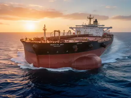 Ein großer Öltanker fährt bei Sonnenuntergang auf dem offenen Ozean. - Foto: über boerse-global.de