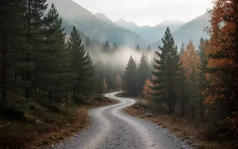 Ein nebelverhangener Waldpfad in einer herbstlichen Berglandschaft. - Foto: über boerse-global.de