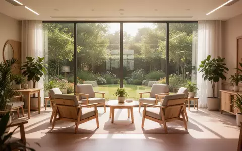 Ein heller, freundlicher Gemeinschaftsraum in einer Senioreneinrichtung mit Blick in einen sonnigen Garten. - Foto: über boerse-global.de