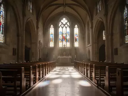 Innenansicht einer historischen Kirche mit hohen Gewölben und einfallendem Tageslicht durch hohe Fenster. - Foto: über boerse-global.de