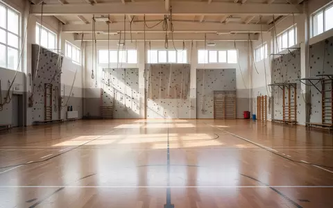 Leere Sporthalle mit hellem Holzboden und Sportgeräten an den Wänden in natürlichem Tageslicht. - Foto: über boerse-global.de