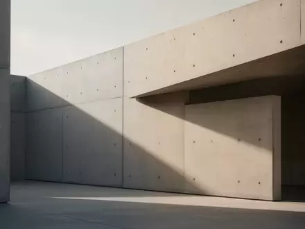 Minimalistische moderne Architektur mit klaren Linien und geometrischen Schattenwürfen auf einer Betonfassade - Foto: über boerse-global.de