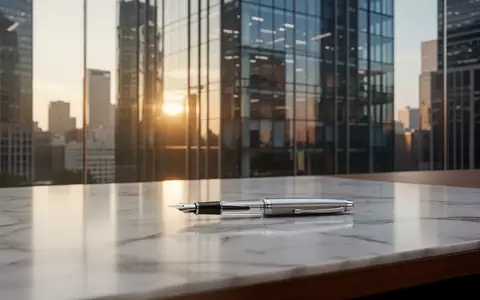 Modernes Bürogebäude im Finanzviertel bei Sonnenuntergang mit Fokus auf eine minimalistische Schreibtischoberfläche. - Foto: über boerse-global.de