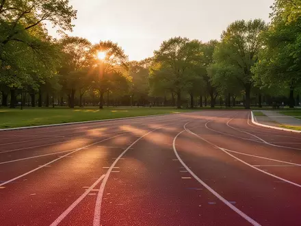 Eine leere Laufbahn in einem öffentlichen Park bei Sonnenuntergang. - Foto: über boerse-global.de