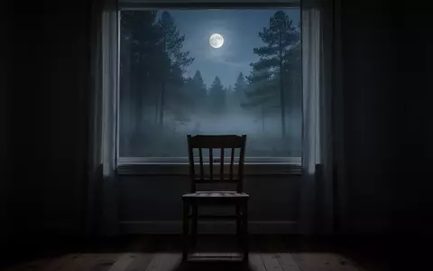 Ein einsamer Stuhl vor einem Fenster mit Blick auf einen nebligen Wald bei Nacht, der eine Atmosphäre der Introspektion schafft. - Foto: über boerse-global.de
