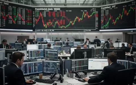 Geschäftiges Treiben an der Frankfurter Börse mit unscharfen Kursanzeigen im Hintergrund. - Foto: über boerse-global.de