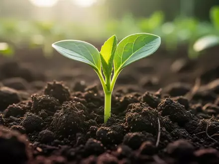 Ein junger, grüner Keimling, der aus nährstoffreicher, dunkler Erde wächst, symbolisiert Gesundheit und biologische Prozesse. - Foto: über boerse-global.de