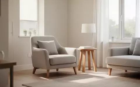 Ein helles, modern eingerichtetes Wohnzimmer mit einem bequemen Sessel und einem Beistelltisch bei Tageslicht. - Foto: über boerse-global.de