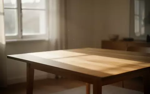 Ein minimalistischer, lichtdurchfluteter Raum mit einem Holztisch in einer ruhigen, modernen Umgebung. - Foto: über boerse-global.de
